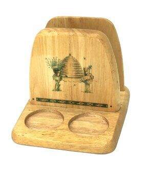 Kamenstein Wooden Napkin Holder Salt Pepper Shaker Caddy Beehive Decor Vintage